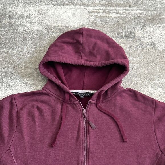 Pact Organic Cotton Womens Large Zip Up Hooded Sweatshirt Burgundy Pockets - Picture 2 of 8
